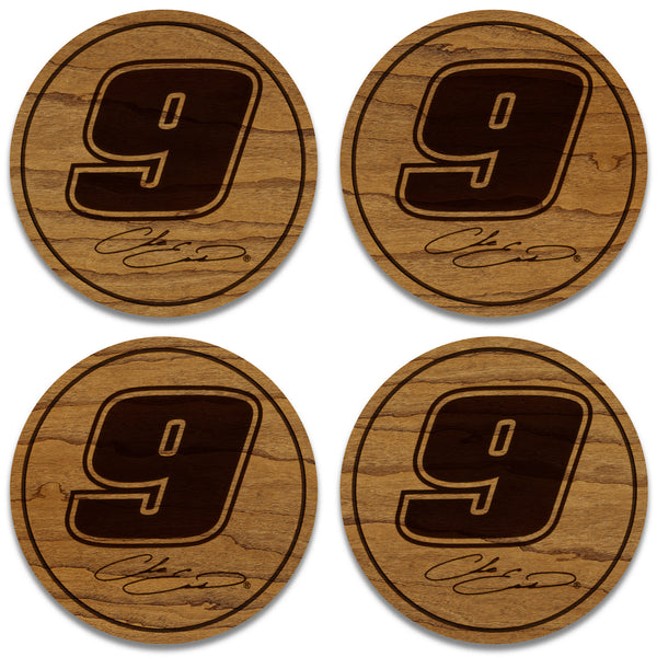 Chase Elliott #9 Wooden Coaster 4-Pack | Crafted from Cherry and Maple Wood | Made in USA | Officially Licensed by Hendrick Motorsports