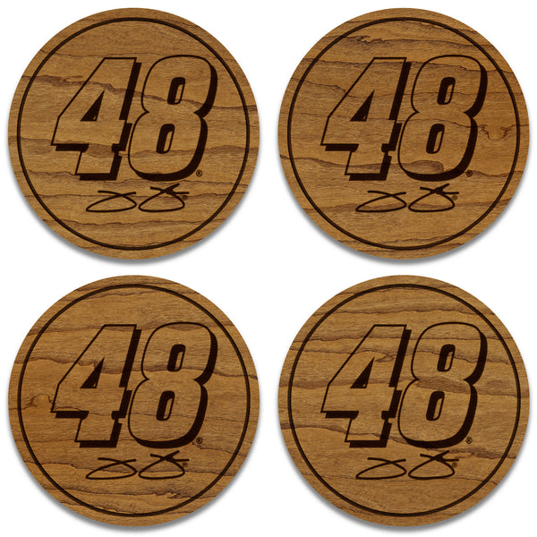 Jimmie Johnson #48 Wooden Coaster 4-Pack | Crafted from Cherry and Maple Wood | Made in USA | Officially Licensed by Hendrick Motorsports