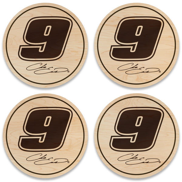 Chase Elliott #9 Wooden Coaster 4-Pack | Crafted from Cherry and Maple Wood | Made in USA | Officially Licensed by Hendrick Motorsports