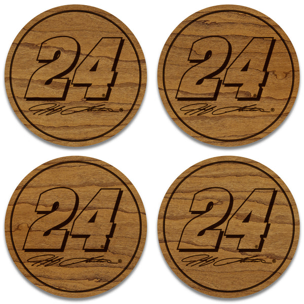 Jeff Gordon #24 Wooden Coaster 4-Pack  | Crafted from Cherry and Maple Wood | Made in USA | Officially Licensed by Hendrick Motorsports