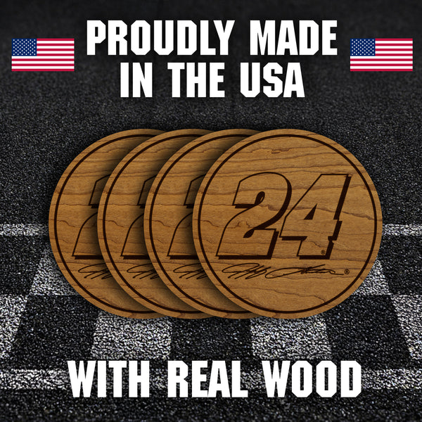 Jeff Gordon #24 Wooden Coaster 4-Pack  | Crafted from Cherry and Maple Wood | Made in USA | Officially Licensed by Hendrick Motorsports
