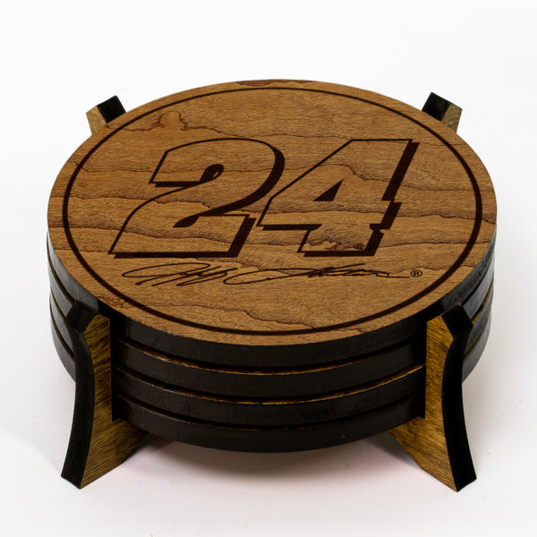Jeff Gordon #24 Wooden Coaster 4-Pack  | Crafted from Cherry and Maple Wood | Made in USA | Officially Licensed by Hendrick Motorsports
