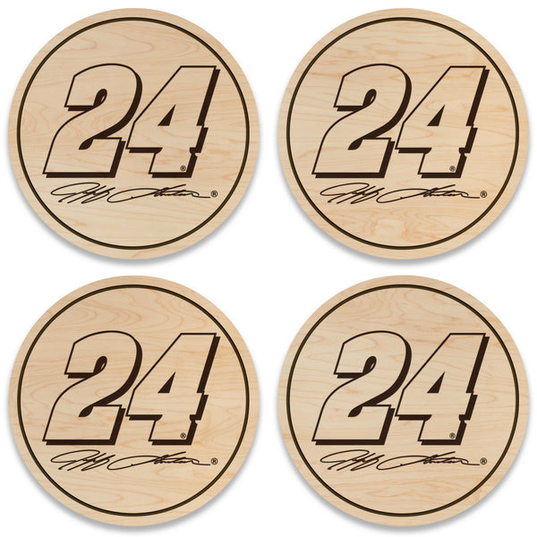 Jeff Gordon #24 Wooden Coaster 4-Pack  | Crafted from Cherry and Maple Wood | Made in USA | Officially Licensed by Hendrick Motorsports