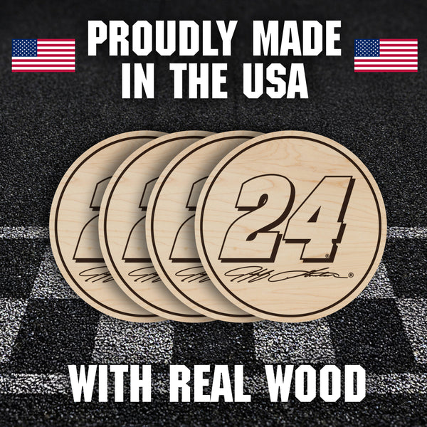 Jeff Gordon #24 Wooden Coaster 4-Pack  | Crafted from Cherry and Maple Wood | Made in USA | Officially Licensed by Hendrick Motorsports