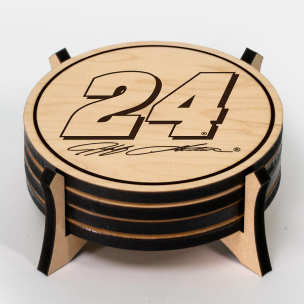 Jeff Gordon #24 Wooden Coaster 4-Pack  | Crafted from Cherry and Maple Wood | Made in USA | Officially Licensed by Hendrick Motorsports