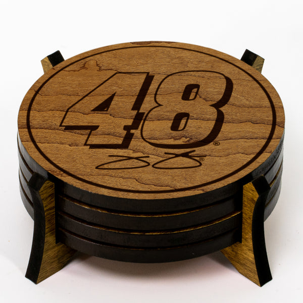 Jimmie Johnson #48 Wooden Coaster 4-Pack | Crafted from Cherry and Maple Wood | Made in USA | Officially Licensed by Hendrick Motorsports