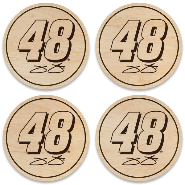 Jimmie Johnson #48 Wooden Coaster 4-Pack | Crafted from Cherry and Maple Wood | Made in USA | Officially Licensed by Hendrick Motorsports
