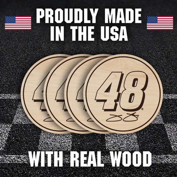 Jimmie Johnson #48 Wooden Coaster 4-Pack | Crafted from Cherry and Maple Wood | Made in USA | Officially Licensed by Hendrick Motorsports
