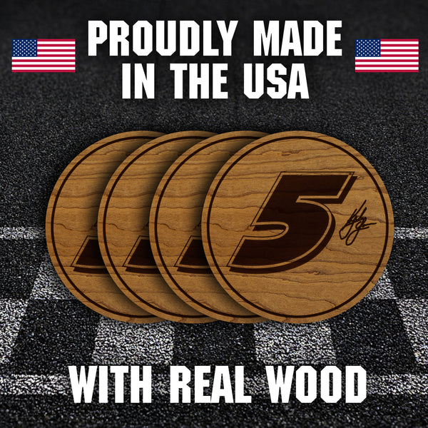 Kyle Larson #5 Wooden Coaster  | Crafted from Cherry and Maple Wood | Made in USA | Officially Licensed by Hendrick Motorsports