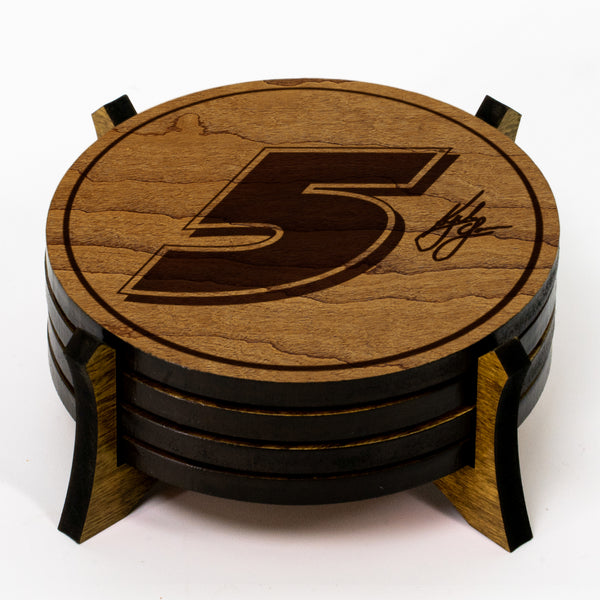 Kyle Larson #5 Wooden Coaster  | Crafted from Cherry and Maple Wood | Made in USA | Officially Licensed by Hendrick Motorsports