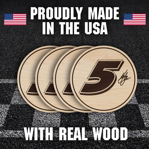 Kyle Larson #5 Wooden Coaster  | Crafted from Cherry and Maple Wood | Made in USA | Officially Licensed by Hendrick Motorsports