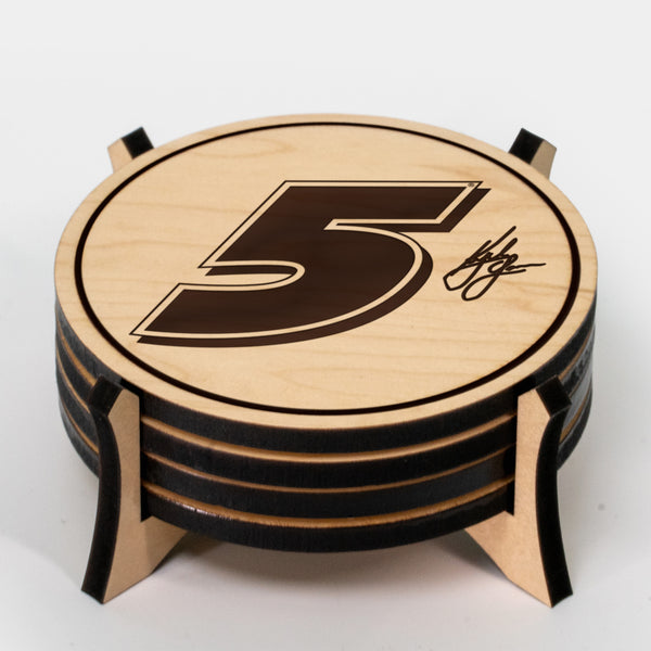 Kyle Larson #5 Wooden Coaster  | Crafted from Cherry and Maple Wood | Made in USA | Officially Licensed by Hendrick Motorsports