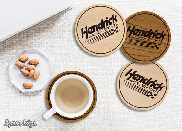Hendrick Motorsports Wooden Coaster 4-Pack | Crafted from Cherry and Maple Wood | Made in USA | Officially Licensed by Hendrick Motorsports