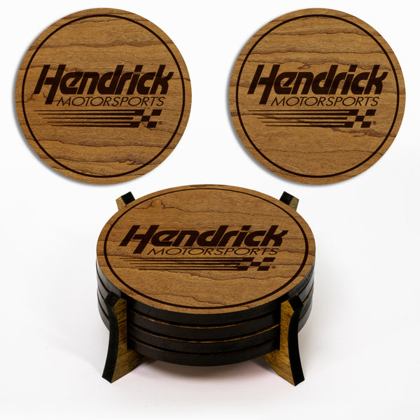 Hendrick Motorsports Wooden Coaster 4-Pack | Crafted from Cherry and Maple Wood | Made in USA | Officially Licensed by Hendrick Motorsports
