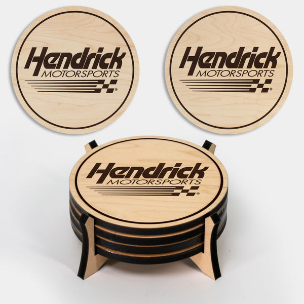 Hendrick Motorsports Wooden Coaster 4-Pack | Crafted from Cherry and Maple Wood | Made in USA | Officially Licensed by Hendrick Motorsports