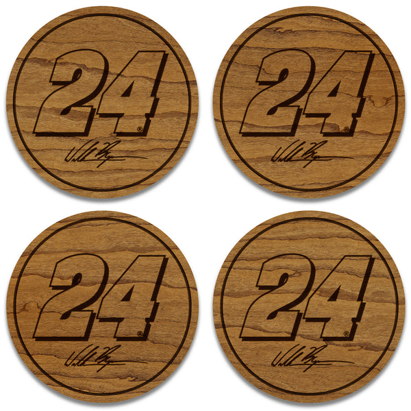 William Byron #24 Wooden Coaster 4-Pack | Crafted from Cherry and Maple Wood | Made in USA | Officially Licensed by Hendrick Motorsports