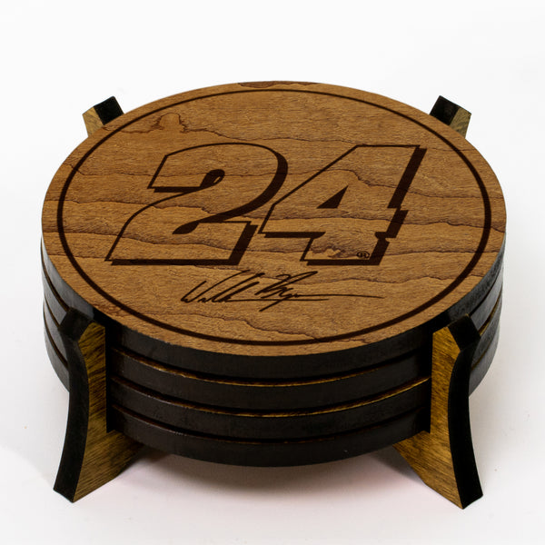 William Byron #24 Wooden Coaster 4-Pack | Crafted from Cherry and Maple Wood | Made in USA | Officially Licensed by Hendrick Motorsports