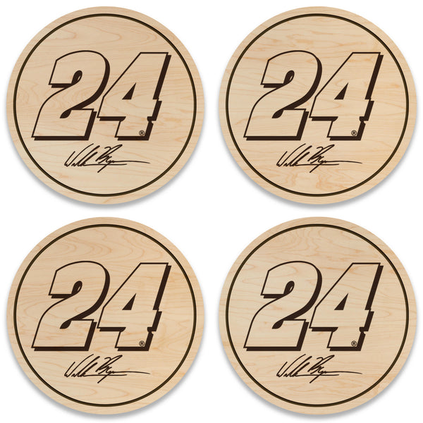 William Byron #24 Wooden Coaster 4-Pack | Crafted from Cherry and Maple Wood | Made in USA | Officially Licensed by Hendrick Motorsports