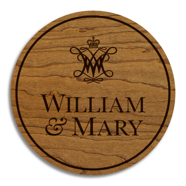 William and Mary University Cypher and Wordmark Coaster – Crafted from Cherry or Maple Wood – William and Mary Griffins
