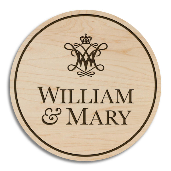 William and Mary University Cypher and Wordmark Coaster – Crafted from Cherry or Maple Wood – William and Mary Griffins