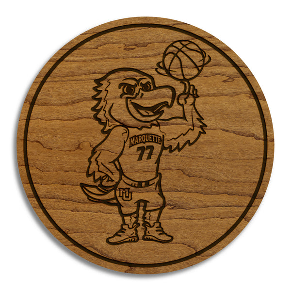Marquette University Iggy Basketball Coaster – Crafted from Cherry or Maple Wood – Marquette Golden Eagles
