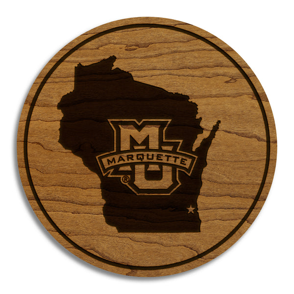 Marquette University On Wisconsin Coaster – Crafted from Cherry or Maple Wood – Marquette Golden Eagles