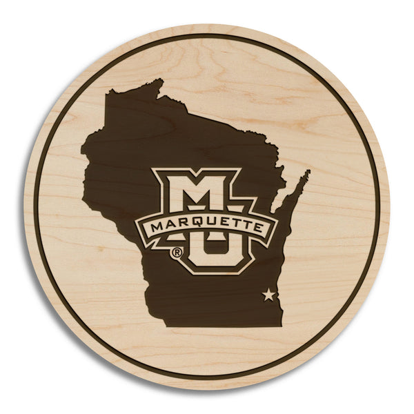 Marquette University On Wisconsin Coaster – Crafted from Cherry or Maple Wood – Marquette Golden Eagles