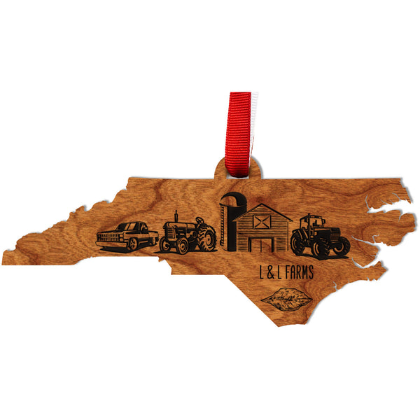 Custom L&L Farms on NC Outline Ornament