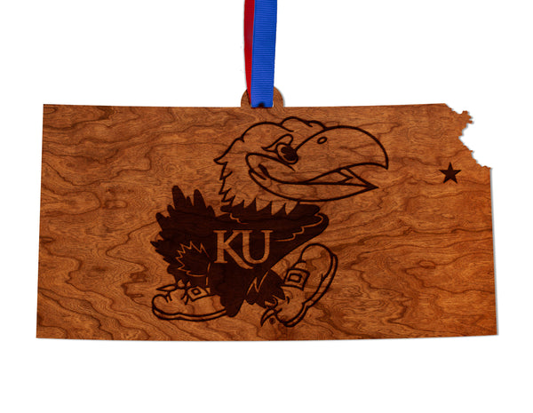 Kansas University Ornament Jayhawk on State