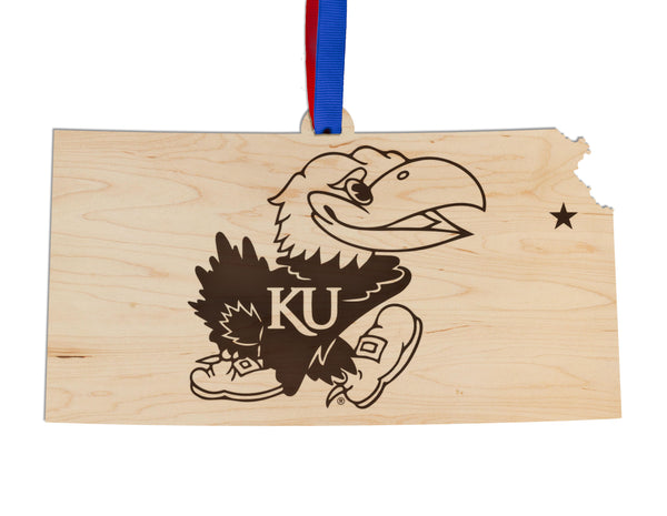 Kansas University Ornament Jayhawk on State