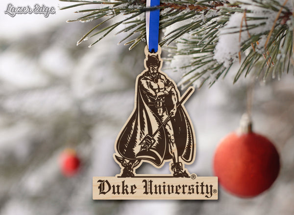 Duke Blue Devils Gothic Logo Ornament – Crafted from Cherry and Maple Wood – Duke University
