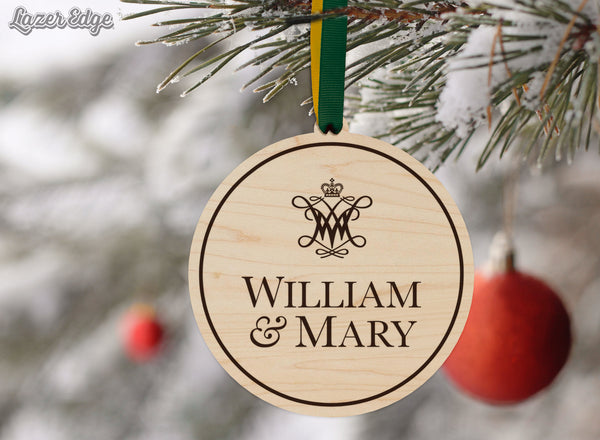 William and Mary Logo Ornament – Crafted from Cherry and Maple Wood – William and Mary Griffins