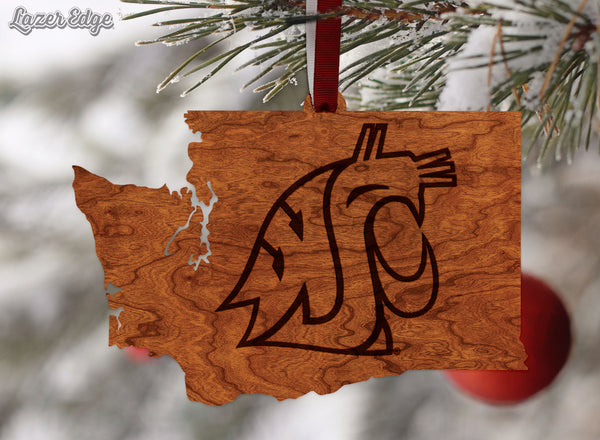 Washington State University Ornament Cougarhead on State Outline