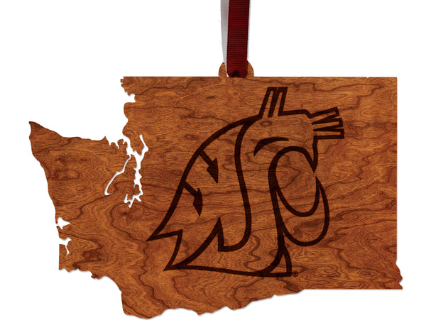 Washington State University Ornament Cougarhead on State Outline