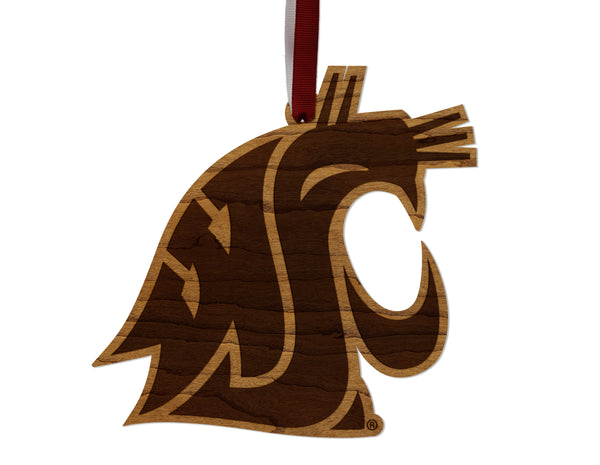Washington State University Cougar Ornament – Crafted from Cherry and Maple Wood – Washington State Cougars