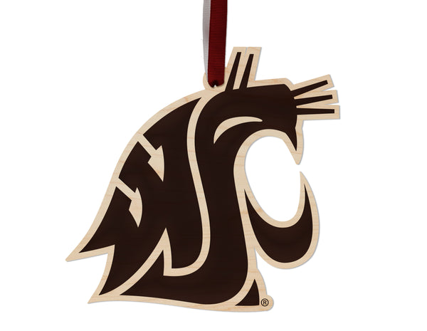Washington State University Cougar Ornament – Crafted from Cherry and Maple Wood – Washington State Cougars