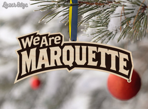 Marquette University We Are Marquette Ornament – Crafted from Cherry and Maple Wood – Marquette Golden Eagles
