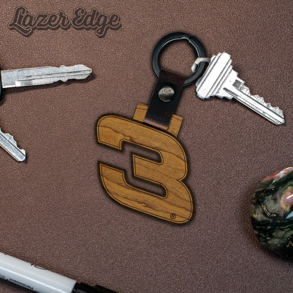 Stylized #3 Wooden Keychain  | Crafted from Cherry and Maple Wood | Made in USA | Officially Licensed by Richard Childress Racing