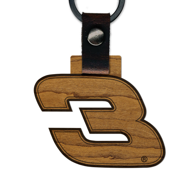 Stylized #3 Wooden Keychain  | Crafted from Cherry and Maple Wood | Made in USA | Officially Licensed by Richard Childress Racing
