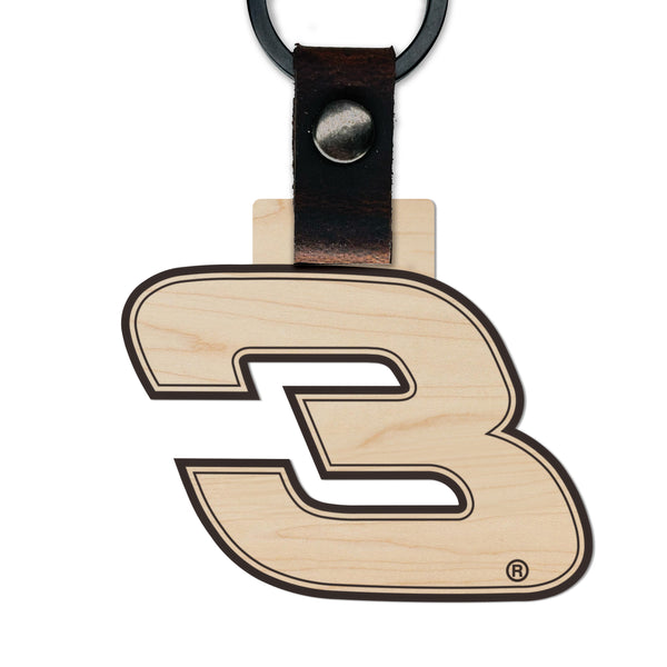 Stylized #3 Wooden Keychain  | Crafted from Cherry and Maple Wood | Made in USA | Officially Licensed by Richard Childress Racing
