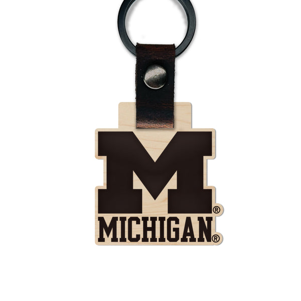 University of Michigan Wooden Keychain – Crafted from Cherry or Maple Wood
