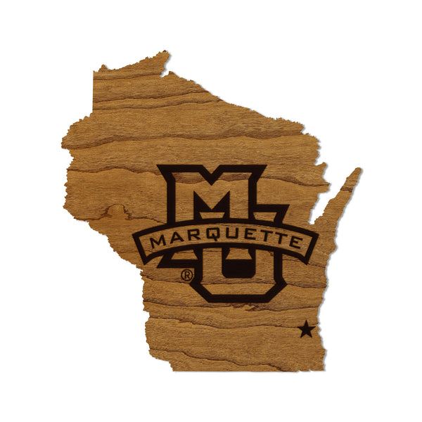 Marquette University Logo on Wisconsin Magnet - Crafted from Cherry or Maple Wood - Marquette Golden Eagles