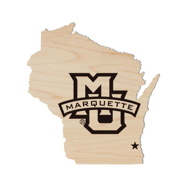 Marquette University Logo on Wisconsin Magnet - Crafted from Cherry or Maple Wood - Marquette Golden Eagles