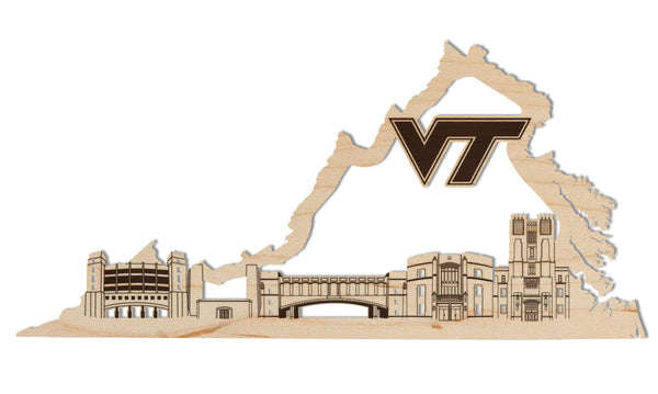 Virginia Tech Wall Hanging Tech Skyline on Outline