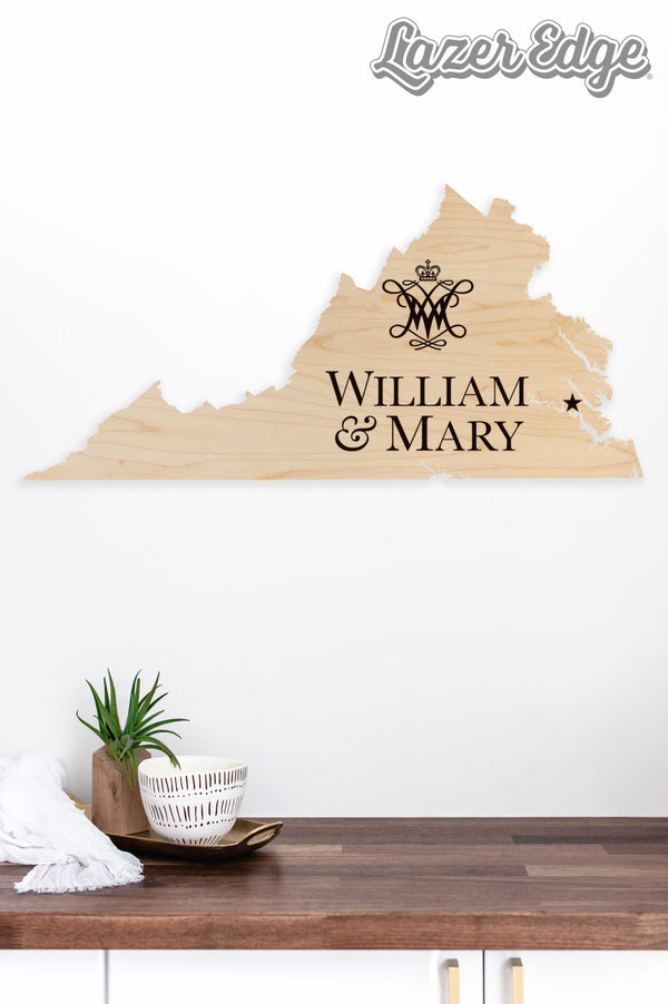 William and Mary Logo on State Wall Hanging - Crafted from Cherry and Maple Wood - William and Mary Griifins