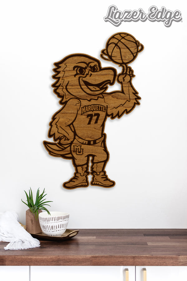 Marquette University Iggy Basketball Wall Hanging - Crafted from Cherry or Maple Wood - Marquette Golden Eagles