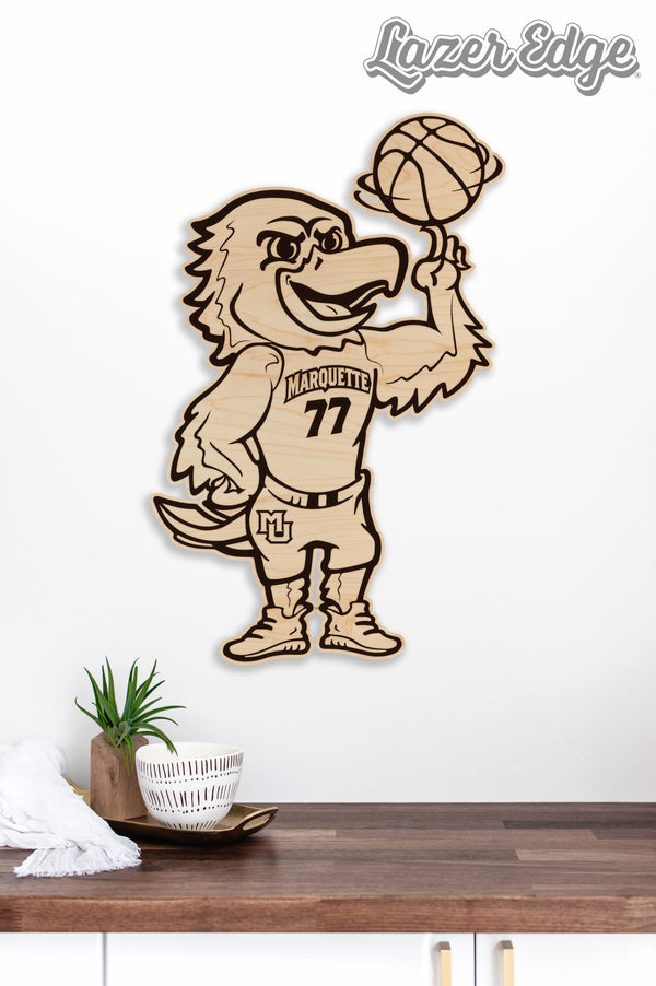 Marquette University Iggy Basketball Wall Hanging - Crafted from Cherry or Maple Wood - Marquette Golden Eagles