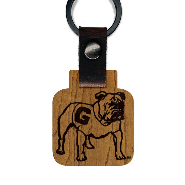 Georgia Retro Bulldog Wooden Keychain – Crafted from Cherry or Maple Wood