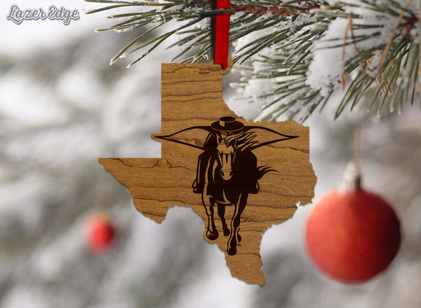 Texas Tech University Red Raider on State Ornament – Crafted from Cherry and Maple Wood – Texas Tech Red Raiders