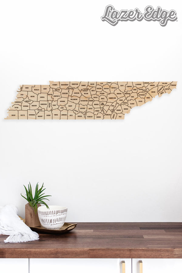Tennessee County Map Wall Hanging - Crafted from Cherry or Maple Wood